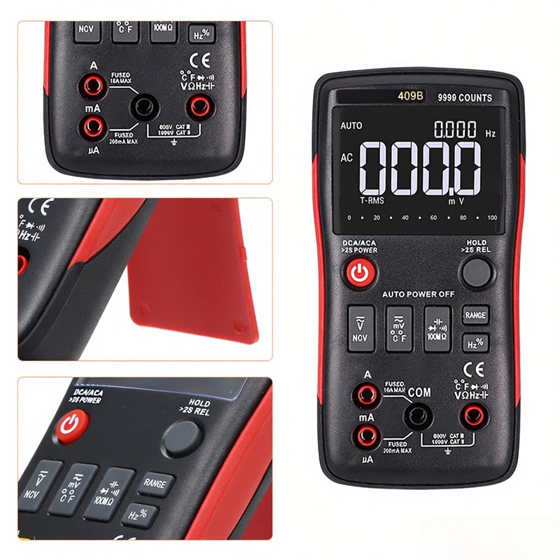مقياس رقمي RMS حقيقي RICHMETERS RM409B بمقبض ومعدل 9999 قراءة مع مخطط شريطي تناظري ومستشعر درجة حرارة لاختبار الجهد المتردد/المستمر وآلية التيار وقياس المقاومة - Image 5