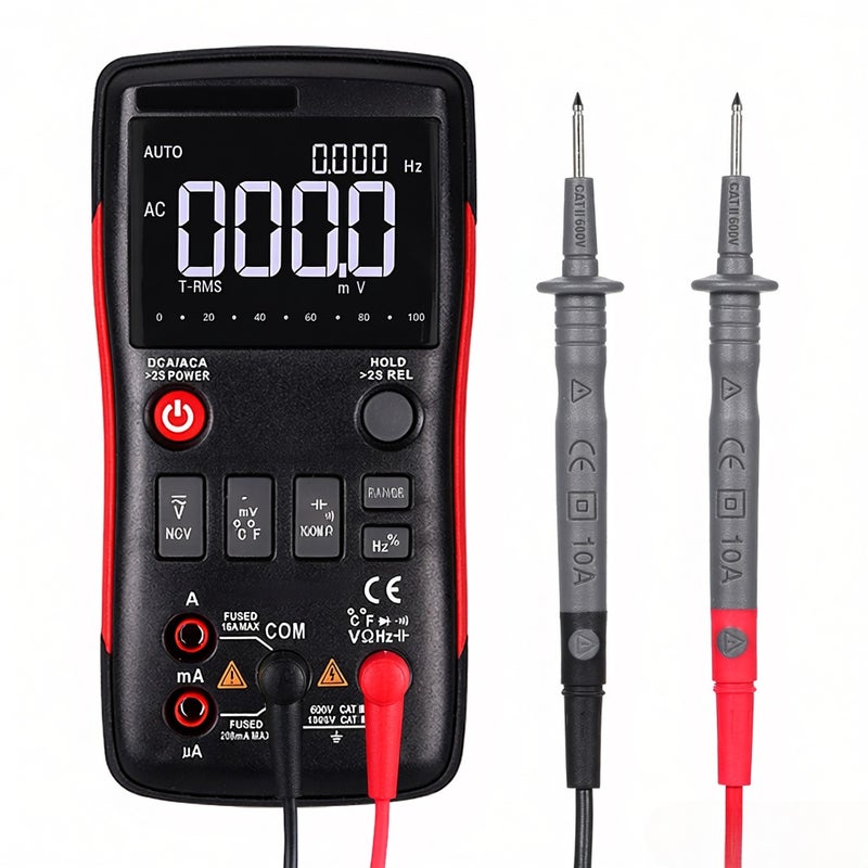 مقياس رقمي RMS حقيقي RICHMETERS RM409B بمقبض ومعدل 9999 قراءة مع مخطط شريطي تناظري ومستشعر درجة حرارة لاختبار الجهد المتردد/المستمر وآلية التيار وقياس المقاومة - Image 1