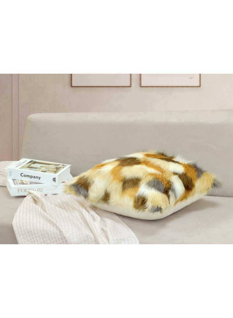 GOLD MANTIS Faux Fur Cushion Cover 45x45cm – Boho Mongolian Style Fluffy Throw Pillowcase with Hidden Zipper, Soft Plush Decorative Cover for Sofa & Bed (Boho Print Faux Fur Cushion Cover) - Image 4