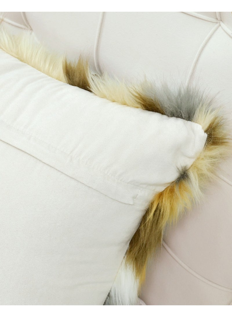 GOLD MANTIS Faux Fur Cushion Cover 45x45cm – Boho Mongolian Style Fluffy Throw Pillowcase with Hidden Zipper, Soft Plush Decorative Cover for Sofa & Bed (Boho Print Faux Fur Cushion Cover) - Image 3
