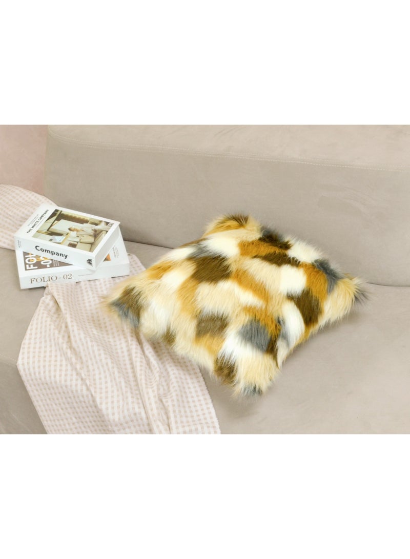 GOLD MANTIS Faux Fur Cushion Cover 45x45cm – Boho Mongolian Style Fluffy Throw Pillowcase with Hidden Zipper, Soft Plush Decorative Cover for Sofa & Bed (Boho Print Faux Fur Cushion Cover) - Image 5