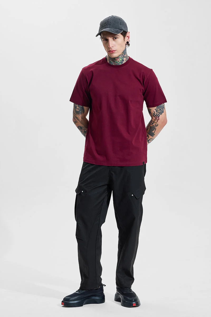 Snitch Black Black Mid Rise Relaxed Fit Cargo Pants for Men | Best Price UAE