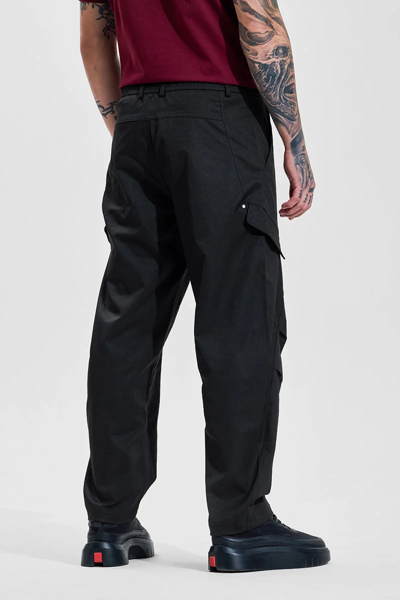 Snitch Black Black Mid Rise Relaxed Fit Cargo Pants for Men | Best Price UAE