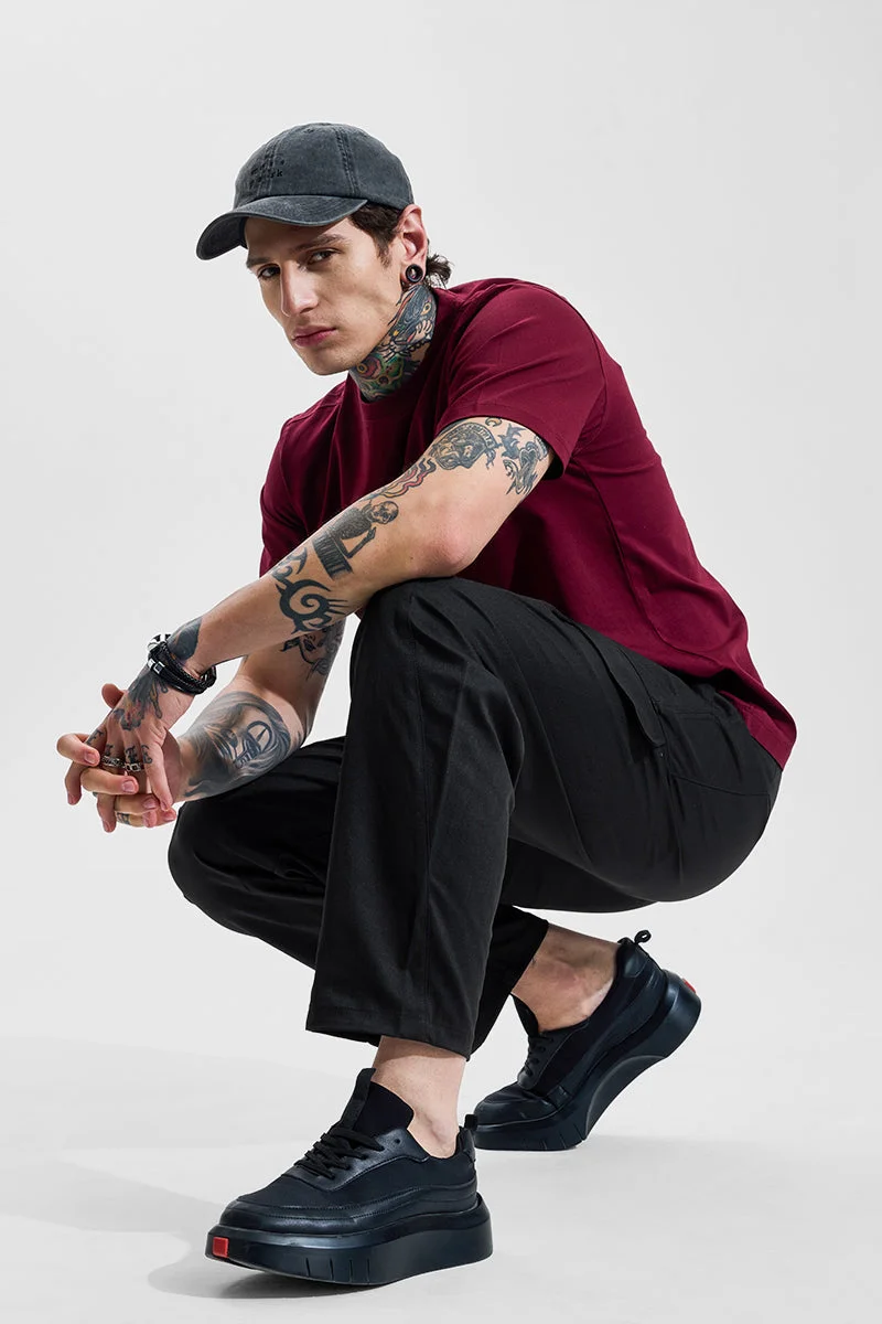 Snitch Black Black Mid Rise Relaxed Fit Cargo Pants for Men | Best Price UAE