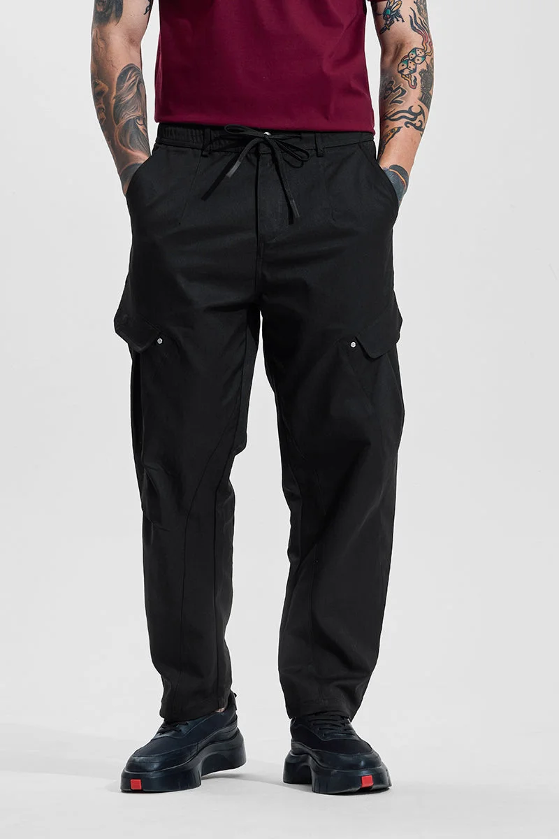 SNITCH بنطلون كارجو أسود بخصر متوسط وقصة مريحة