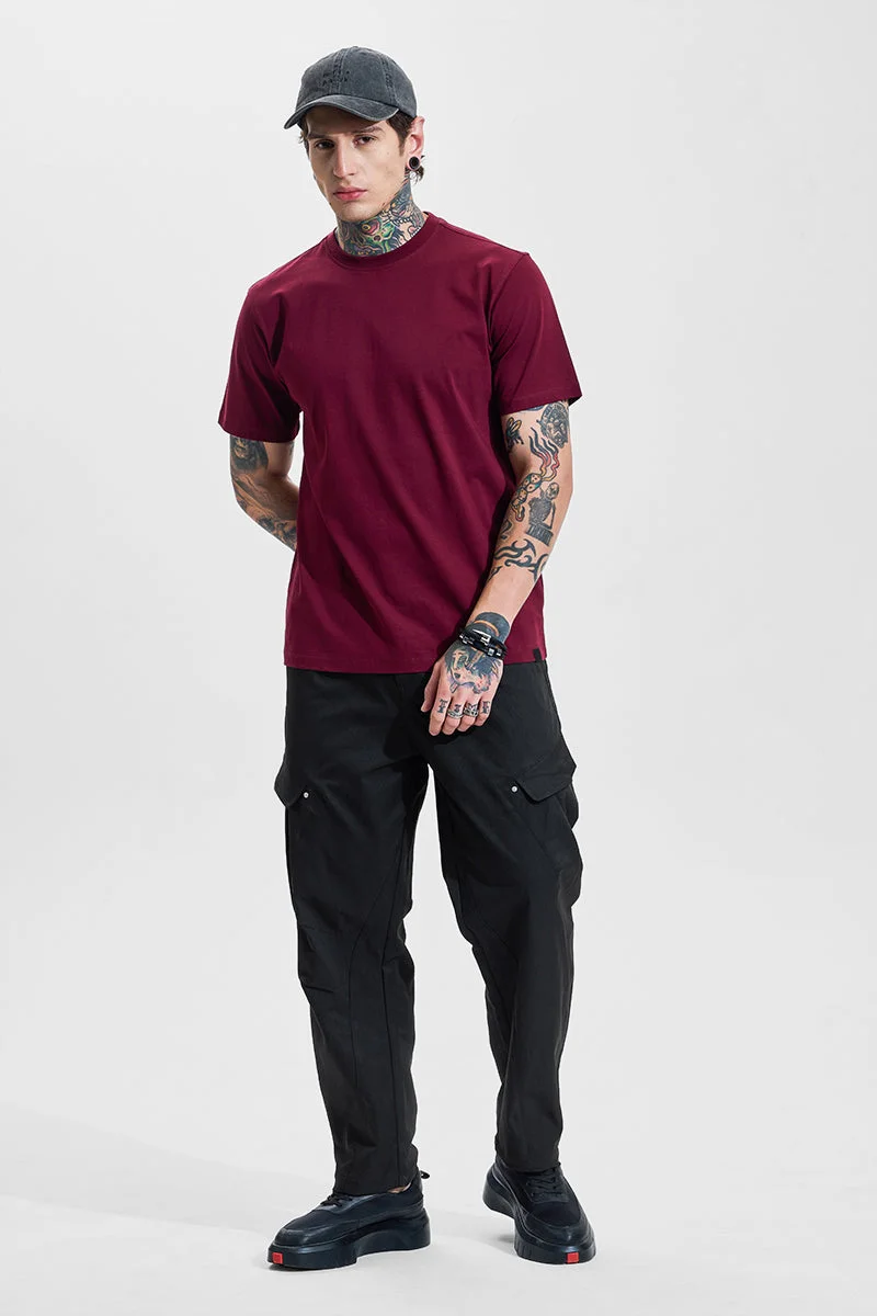Snitch Black Black Mid Rise Relaxed Fit Cargo Pants for Men | Best Price UAE