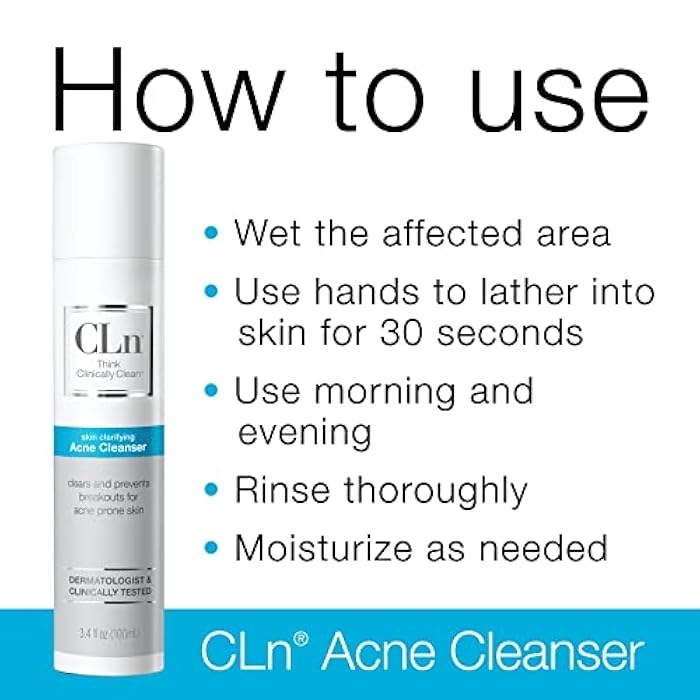 CLn® Acne Cleanser-Facial Cleanser with 0.5% Salicylic Acid to Eliminate Blackheads & Breakouts, Oil-Free & Fragrance-Free, 3.4 fl. oz. - Image 3