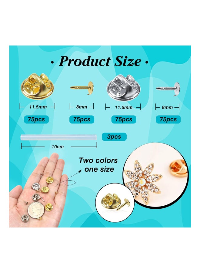 مجموعة أزرار بروش نحاسية 100 قطعة، أزرار بروش ذهبية وفضية مع دبابيس فارغة بديلة 11.5 × 8 مم، لوازم خياطة الملابس، نحاس - Image 2