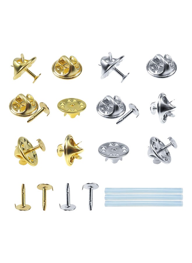 مجموعة أزرار بروش نحاسية 100 قطعة، أزرار بروش ذهبية وفضية مع دبابيس فارغة بديلة 11.5 × 8 مم، لوازم خياطة الملابس، نحاس - Image 1