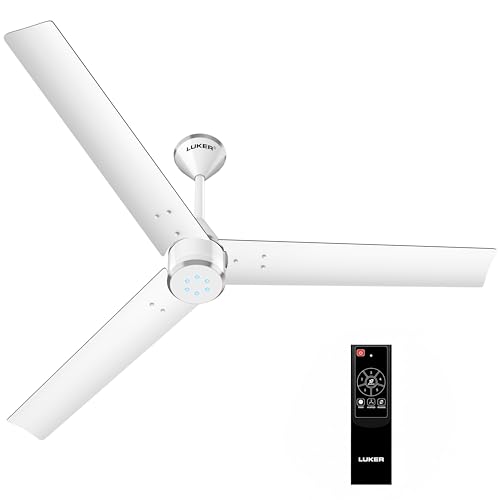 LUKER JVLuker USA Crown 1200mm BLDC Ceiling Fans with Remote, BEE 5 star Rated Energy Saving Ceiling Fan for Living Room, High Air Delivery with LED Indicators, White-White-Chrome - Image 1