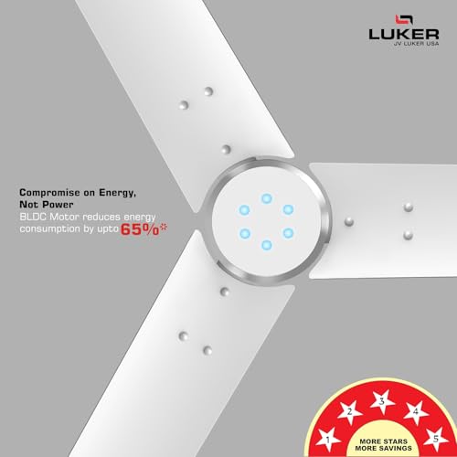 LUKER JVLuker USA Crown 1200mm BLDC Ceiling Fans with Remote, BEE 5 star Rated Energy Saving Ceiling Fan for Living Room, High Air Delivery with LED Indicators, White-White-Chrome - Image 4