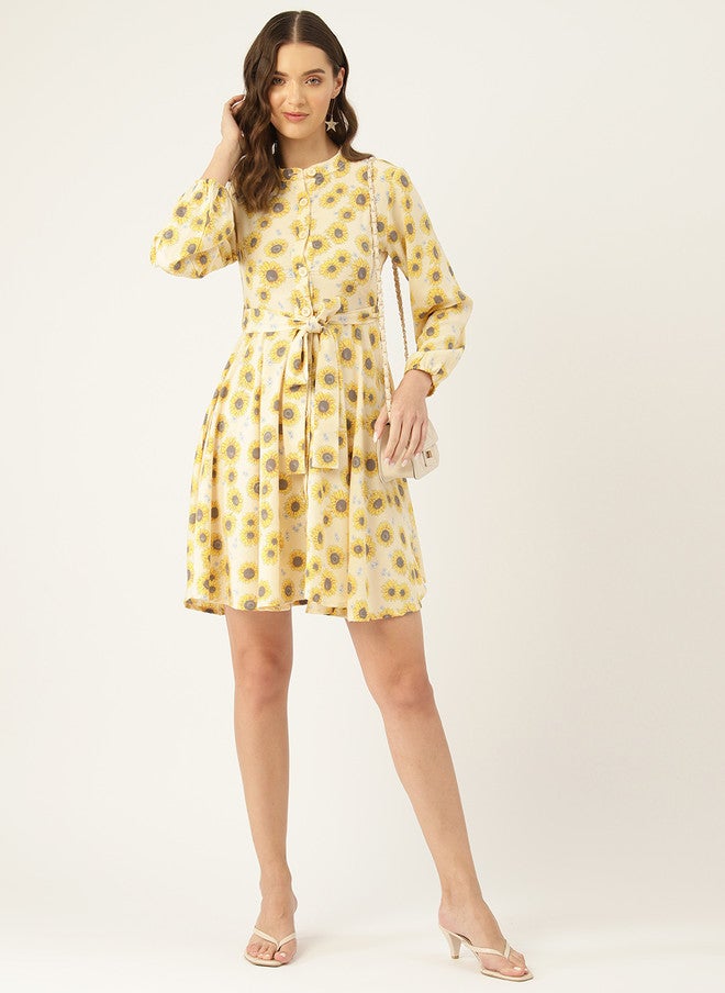 Rue Collection Floral Print Crepe A-Line Dress for Women - Image 5