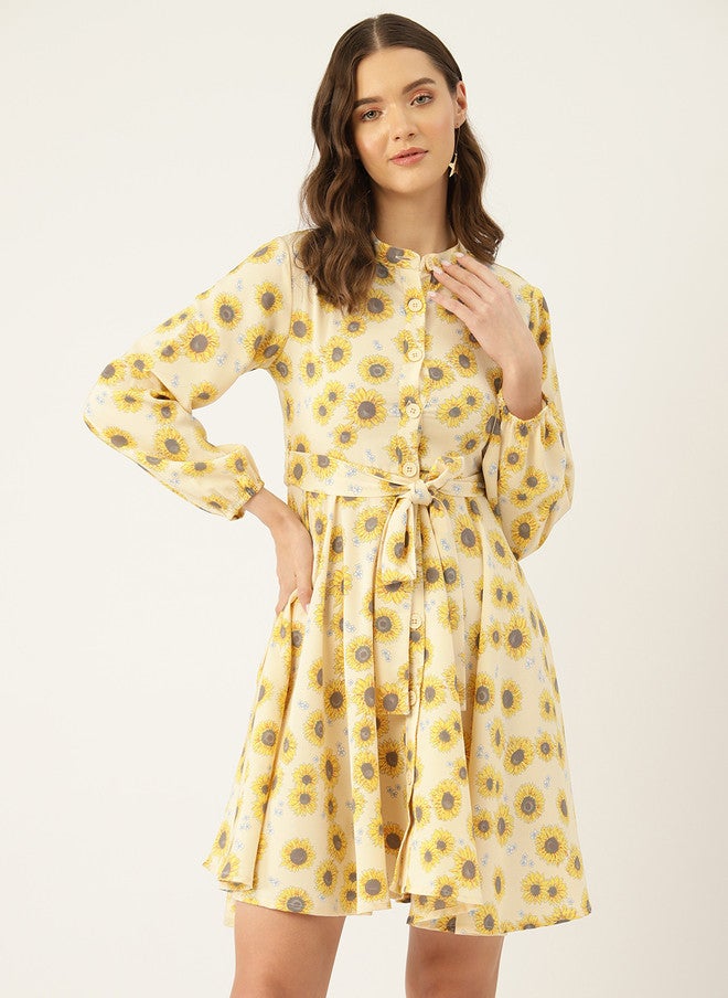 Rue Collection Floral Print Crepe A-Line Dress for Women - Image 1