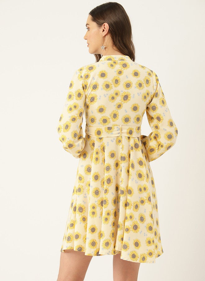 Rue Collection Floral Print Crepe A-Line Dress for Women - Image 4