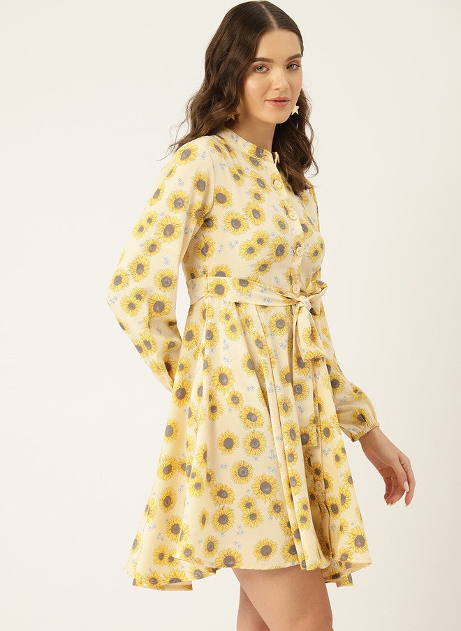 Rue Collection Floral Print Crepe A-Line Dress for Women - Image 3