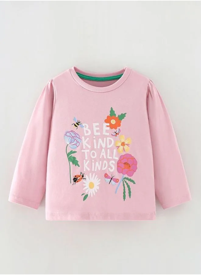 يونيكي Pink Crew Neck Long Sleeve Printed Top