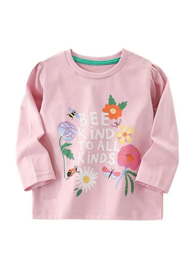 يونيكي Pink Crew Neck Long Sleeve Printed Top