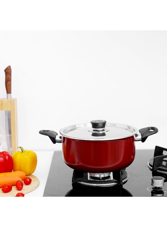 Royalford RF393C30 Aluminium Non-Stick Cooking pot with Stanless Steel Lid 30 CM - Portable Durable with Ergonomic Handle & Non-Stick Coating | Ideal for Stews to Curry's, Pasta Dishes & More Red - Image 2