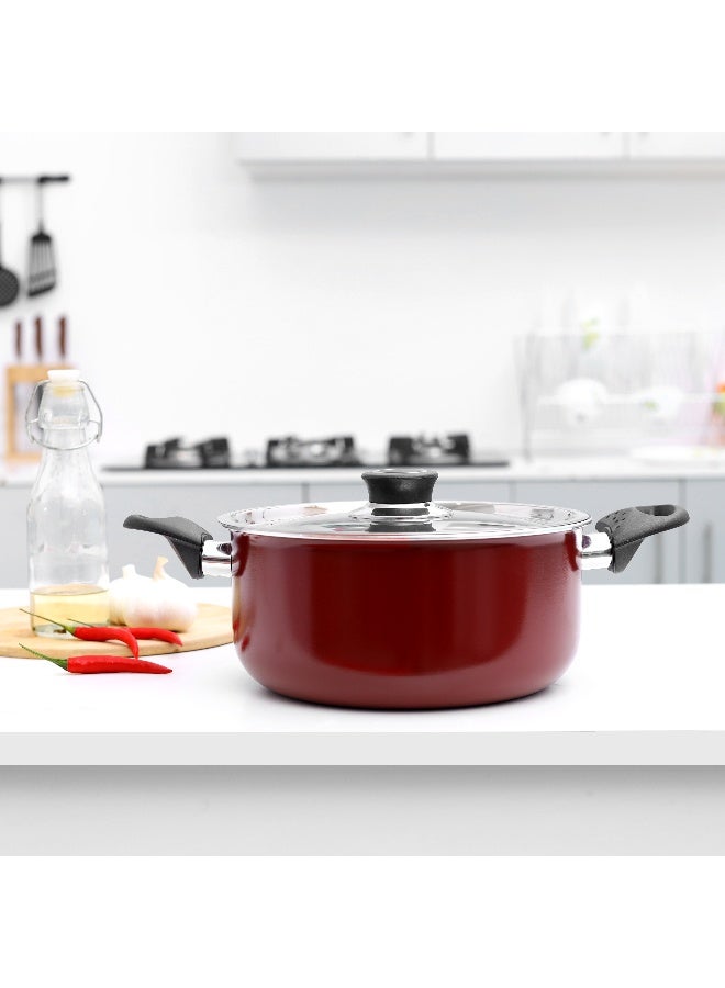 Royalford RF393C30 Aluminium Non-Stick Cooking pot with Stanless Steel Lid 30 CM - Portable Durable with Ergonomic Handle & Non-Stick Coating | Ideal for Stews to Curry's, Pasta Dishes & More Red - Image 4