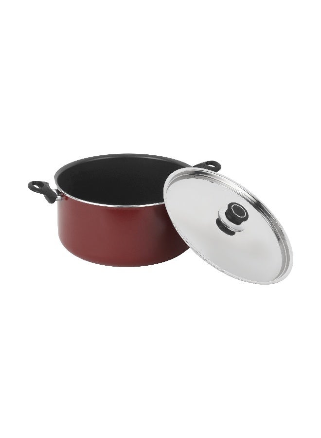 Royalford RF393C30 Aluminium Non-Stick Cooking pot with Stanless Steel Lid 30 CM - Portable Durable with Ergonomic Handle & Non-Stick Coating | Ideal for Stews to Curry's, Pasta Dishes & More Red - Image 1