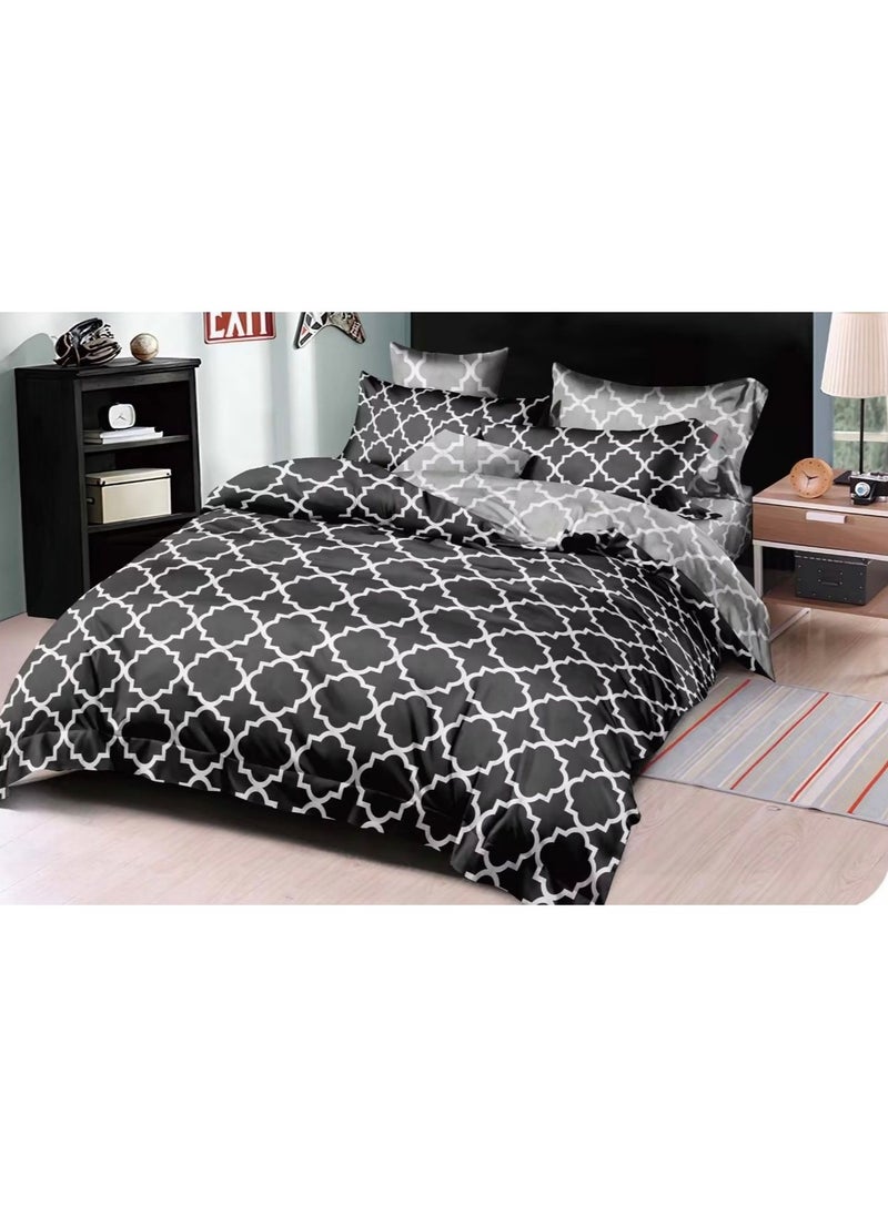 AL RAID Cozy & Durable King Size Bedding Set - 250 Microfibre Pure Cotton Bed Sheet Set - 1 Duvet Cover 220x240 cm with 1 Fitted Sheet 200x200+25 cm & 4 Soft Pillowcases 50x75 cm 