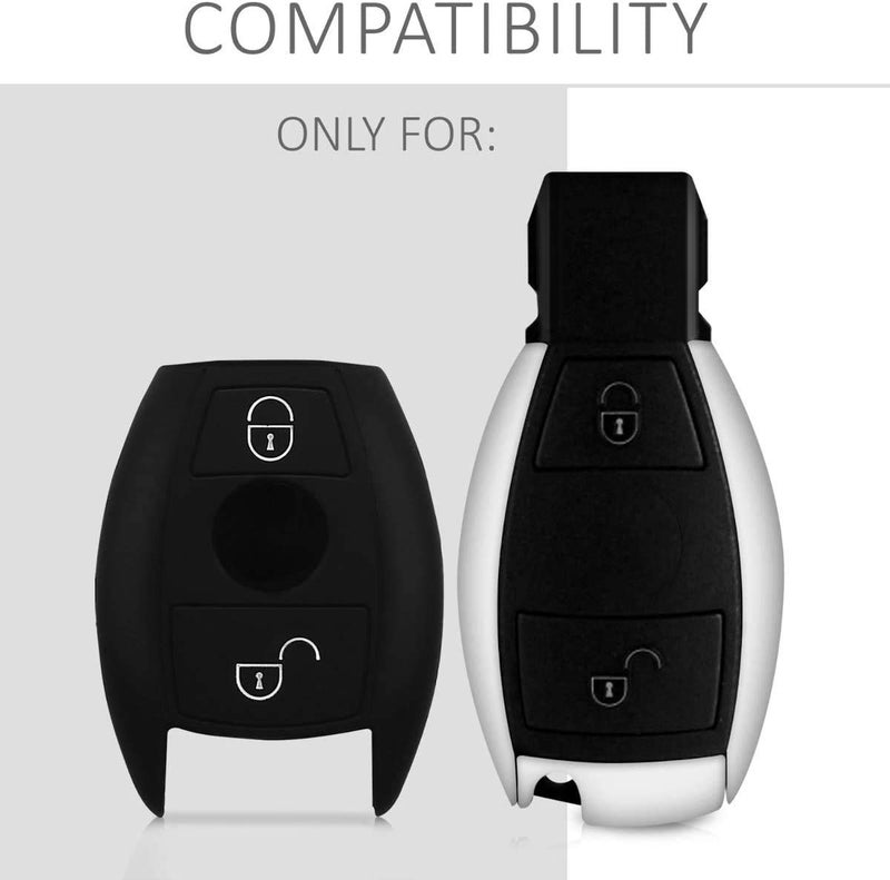 JVCV® Silicone Key Cover Compatible with Mercedes Benz C E M S CLS CLK GLK GLC G Class 2 Button Smart Key - Rally Stripe (Black White) - Image 2
