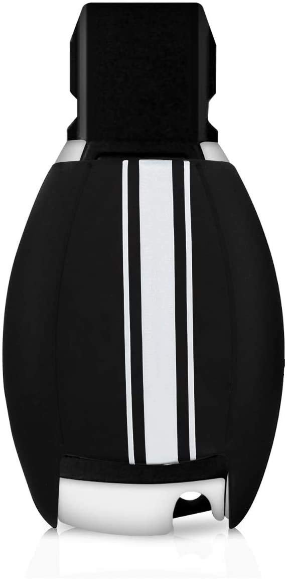 JVCV® Silicone Key Cover Compatible with Mercedes Benz C E M S CLS CLK GLK GLC G Class 2 Button Smart Key - Rally Stripe (Black White) - Image 4