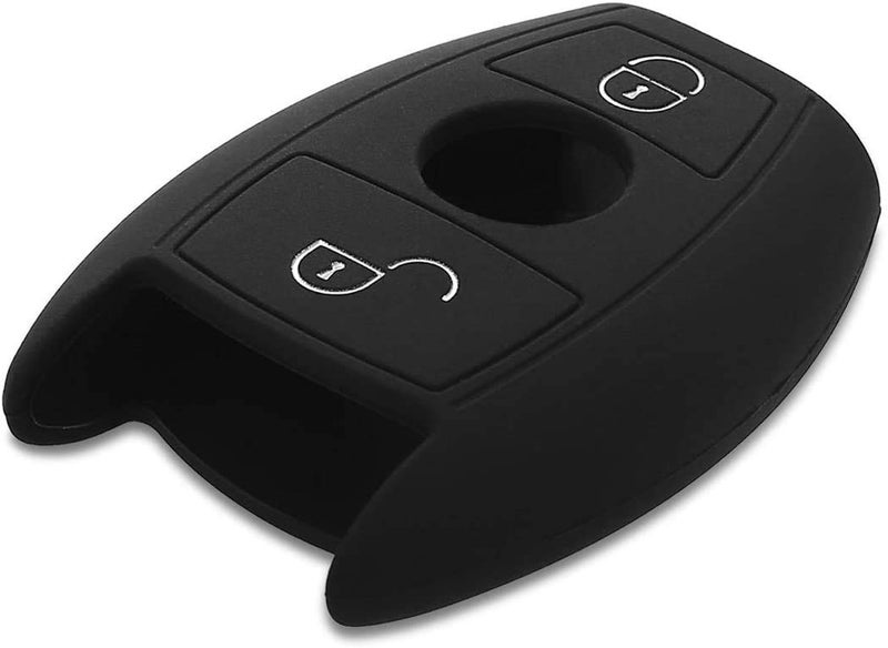JVCV® Silicone Key Cover Compatible with Mercedes Benz C E M S CLS CLK GLK GLC G Class 2 Button Smart Key - Rally Stripe (Black White) - Image 5