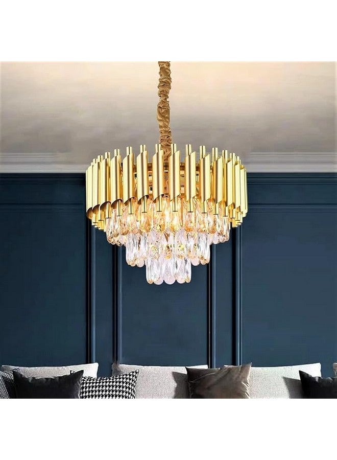 SINOMAN ثريا كريستال دائرية LED من SINOMAN مع تشطيب ذهبي، ضوء سقف فاخر، ضوء معلق أنيق لغرفة المعيشة، غرفة الطعام، المدخل أو غرفة النوم (400 مم) - Image 2