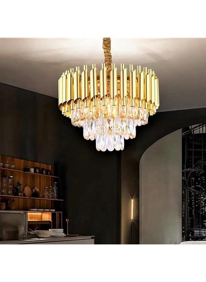 SINOMAN ثريا كريستال دائرية LED من SINOMAN مع تشطيب ذهبي، ضوء سقف فاخر، ضوء معلق أنيق لغرفة المعيشة، غرفة الطعام، المدخل أو غرفة النوم (400 مم) - Image 3