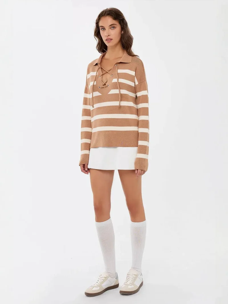 زوبعة كنزة محبوكة مريحة مخططة