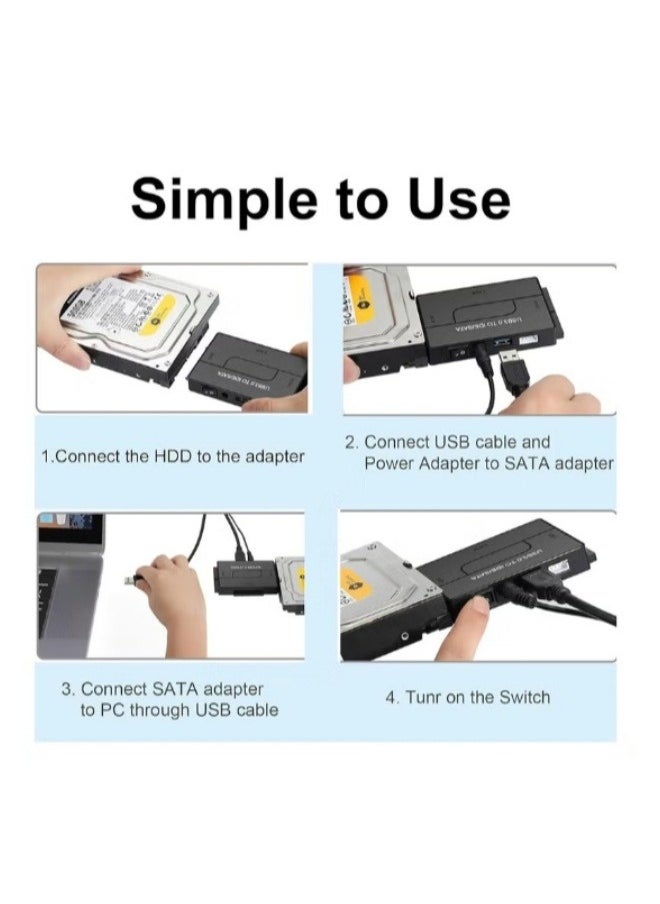 DLP - USB to SATA Adapter 3.0 Reader External Hard Drive Ultra Recovery Converter Universal Hard Drive Adapter Kit for 2.5/3.5 HDD/SSD Hard Drive Disk Include 12V/2A Power Adapter - Image 1