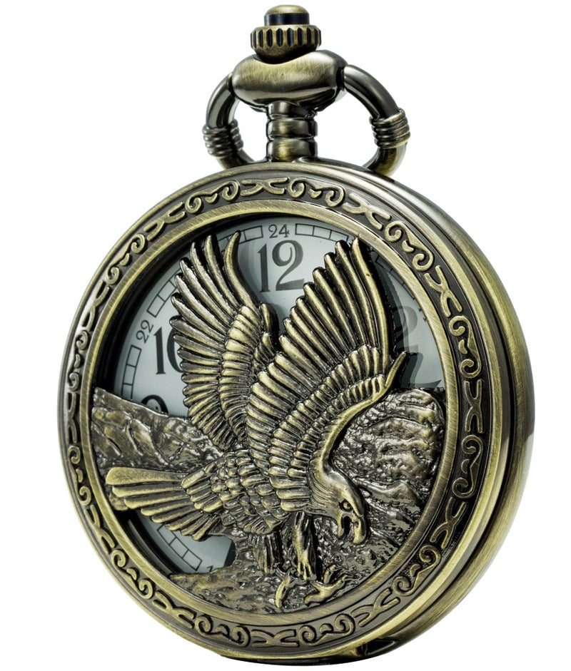 SEWOR Japan Quartz Movement Pocket Watch with Double Chain (Metal & Leather) (Eagle) - Image 1