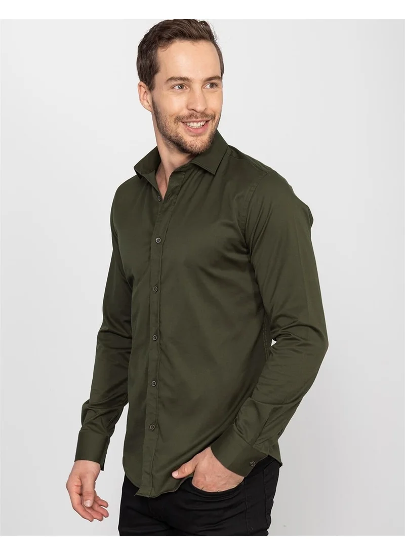 Tudors Slim Fit Lycra Plain Satin Men's Shirt
