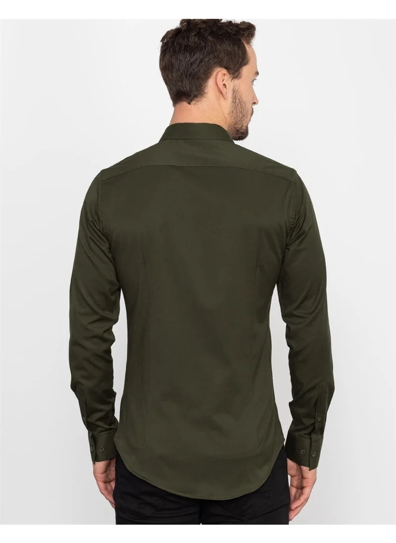 Tudors Slim Fit Lycra Plain Satin Men's Shirt