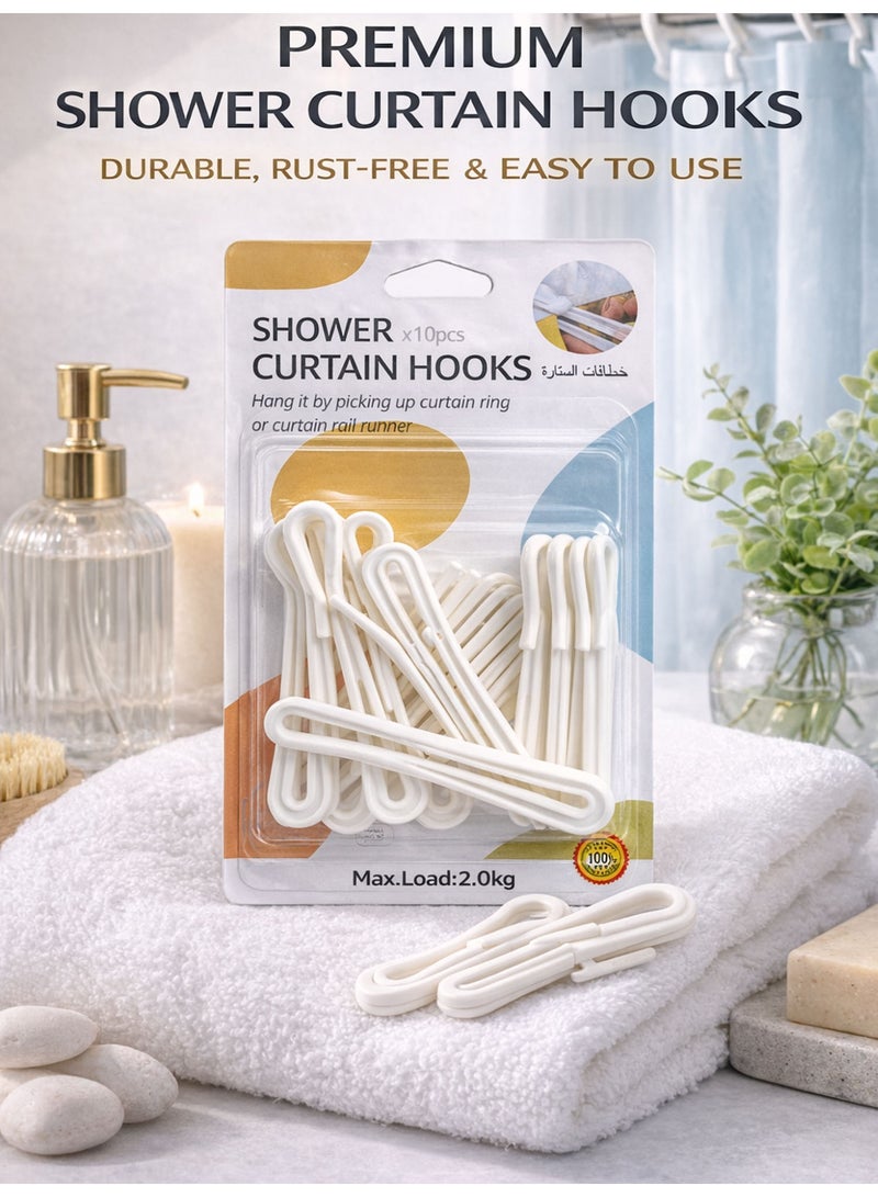 10 PCS Shower Curtain Hooks White, Plastic Curtain Hooks 75mm Width, Heavy Duty Hooks for Bathroom Curtain & Liner - Image 3