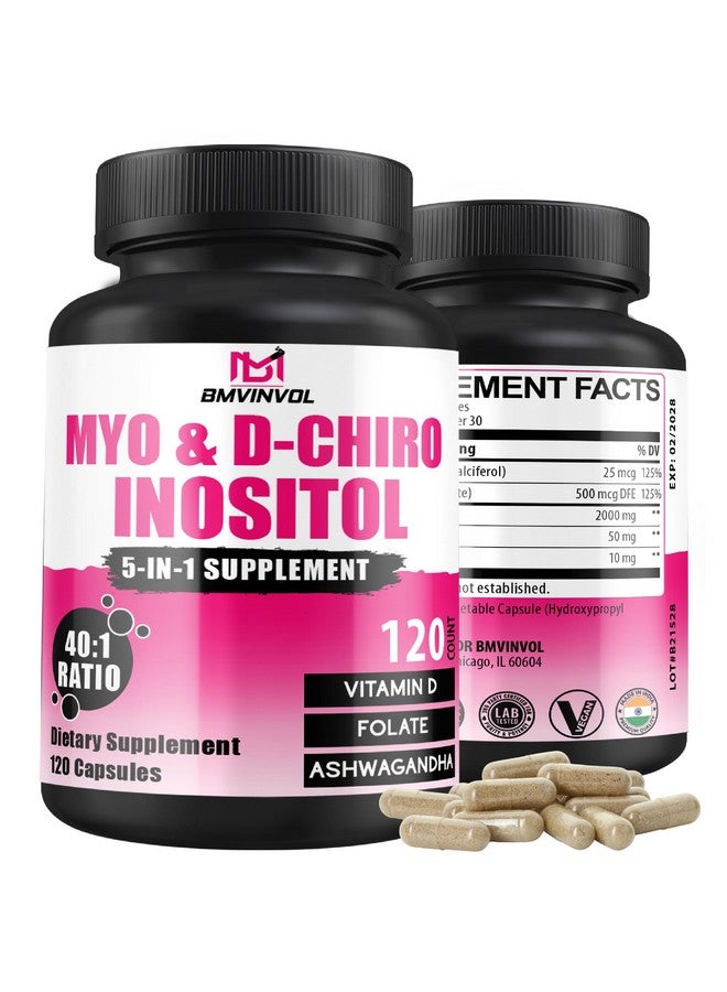 BMVINVOL BMVINVOL 2,050mg Myo-Inositol & D-Chiro Inositol Capsules with Folate, Vitamin D- Hormone Balance & Ovarian Support for Women - Ideal 40:1 Ratio - 120 Capsules - Image 1