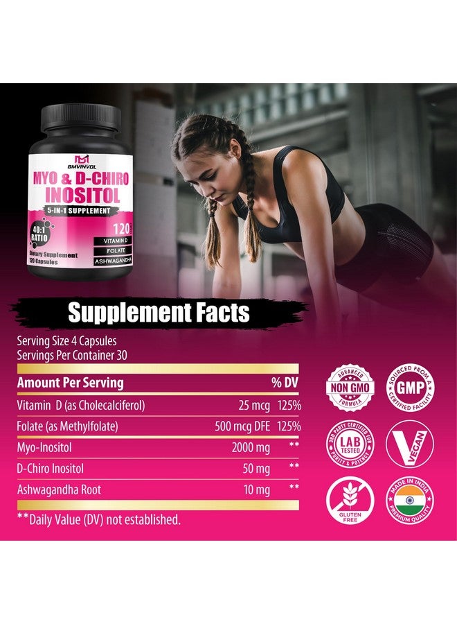 BMVINVOL BMVINVOL 2,050mg Myo-Inositol & D-Chiro Inositol Capsules with Folate, Vitamin D- Hormone Balance & Ovarian Support for Women - Ideal 40:1 Ratio - 120 Capsules - Image 4
