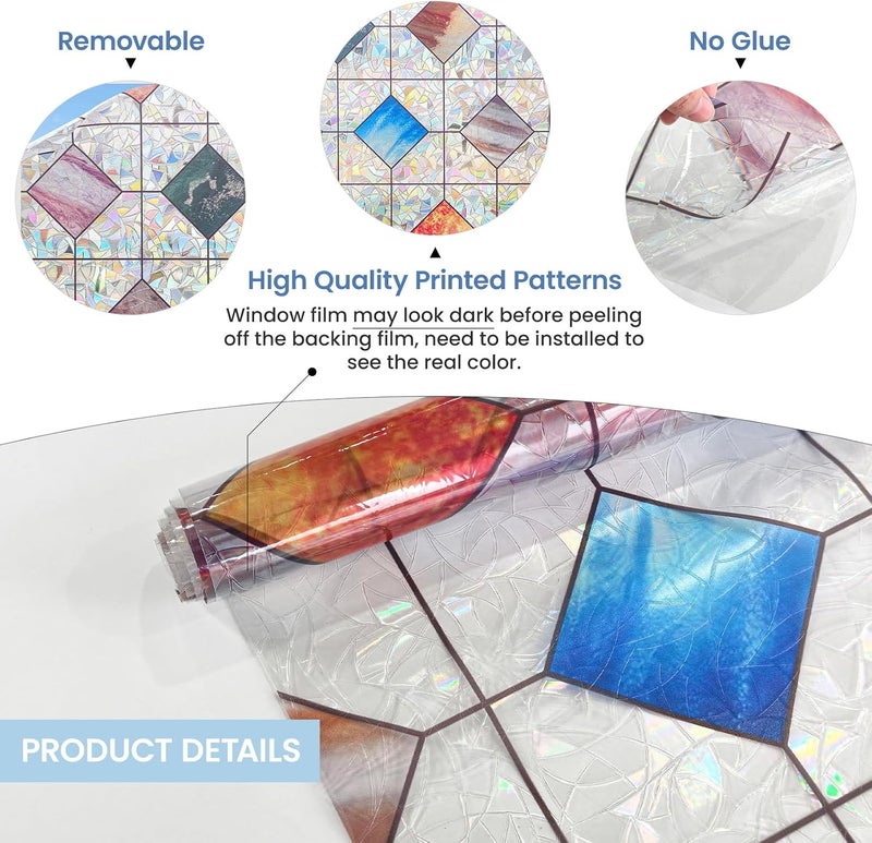 ADD.HERES Window Privacy Film Home Room Bathroom Spring Decor Car Decorations, Stained Glass Window Film, Static Cling Window Film, Window Tint，Rainbow Window Film (Iridescent Diamond, 17.5" x 78.7") - Image 3