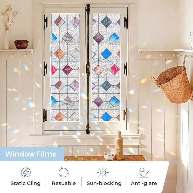 ADD.HERES Window Privacy Film Home Room Bathroom Spring Decor Car Decorations, Stained Glass Window Film, Static Cling Window Film, Window Tint，Rainbow Window Film (Iridescent Diamond, 17.5" x 78.7") - Image 5