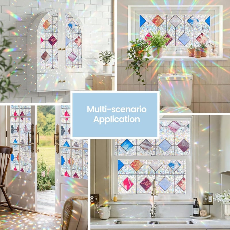 ADD.HERES Window Privacy Film Home Room Bathroom Spring Decor Car Decorations, Stained Glass Window Film, Static Cling Window Film, Window Tint，Rainbow Window Film (Iridescent Diamond, 17.5" x 78.7") - Image 4