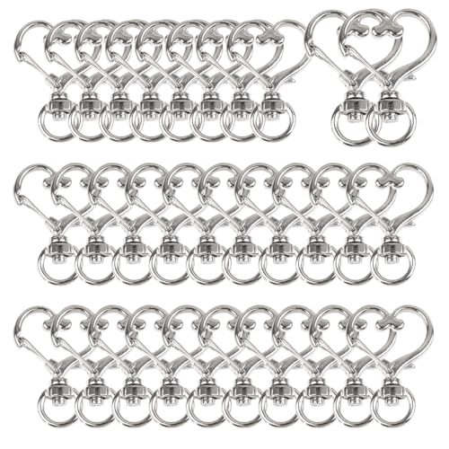Segauin 50Pcs Heart-Shaped Swivel Snap Hooks, Metal Spring Snap Keychains Heart Clips Trigger Keychain Hook Lobster Clasps Bulk for Lanyard Hanging Jewelry Making Charms DIY Crafts Supplies Silver - Image 1
