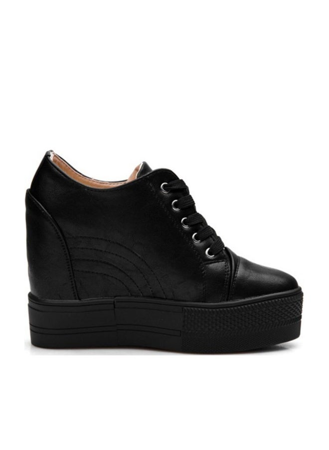 ACE SHOCK Women Wedges Sneakers with Hidden Heel Ankle High Platform Walking Shoes Fashion Bride Wedding Shoes (5, Black, Numeric_5) - Image 1
