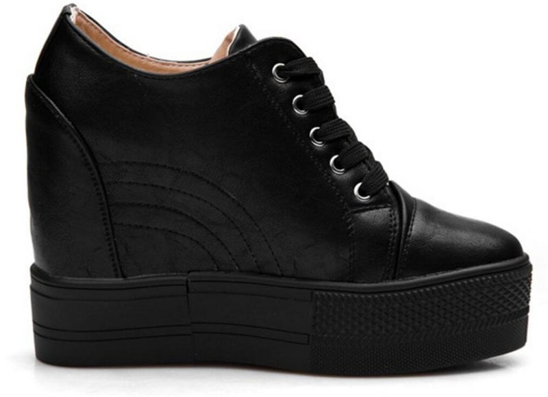 ACE SHOCK Women Wedges Sneakers with Hidden Heel Ankle High Platform Walking Shoes Fashion Bride Wedding Shoes (5, Black, Numeric_5) - Image 2