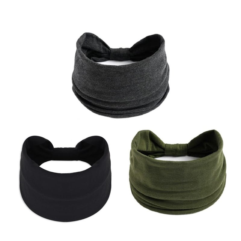 Melodio 3pack Womens Wide Brim Turban Headbands Sports Yoga Headbands Solid Color Cotton Wide Brim Turban Headbands - Image 2