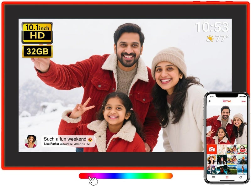 إطار الصور الرقمي Edge-Light بحجم 10.1 بوصة، شاشة IPS، شريط LED متغير الألوان بتقنية الذكاء الاصطناعي، مشاركة سريعة للصور/الفيديوهات، إعداد سهل في تطبيق Frameo، أفضل إطار رقمي للهدايا - Image 1