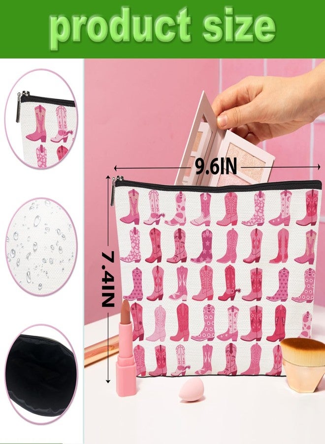 CQM 4pcs Pink Cowboy Boots Makeup Bag Hot Pink Cowgirls Cosmetic Bags Cowboy Boots for Women Makeup Bag, Cowgirls Gifts for Women Friends Sisters Birthday Gift, Toiletry Zipper Pouch - Image 2