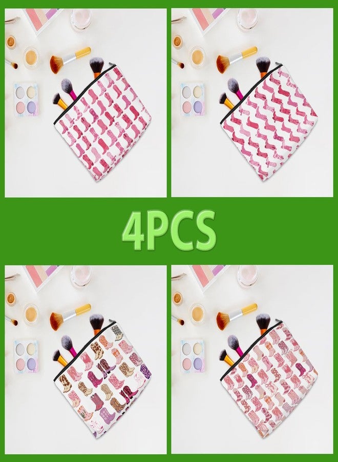 CQM 4pcs Pink Cowboy Boots Makeup Bag Hot Pink Cowgirls Cosmetic Bags Cowboy Boots for Women Makeup Bag, Cowgirls Gifts for Women Friends Sisters Birthday Gift, Toiletry Zipper Pouch - Image 3