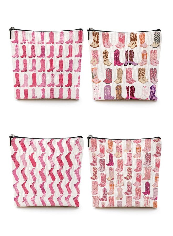 CQM 4pcs Pink Cowboy Boots Makeup Bag Hot Pink Cowgirls Cosmetic Bags Cowboy Boots for Women Makeup Bag, Cowgirls Gifts for Women Friends Sisters Birthday Gift, Toiletry Zipper Pouch - Image 1
