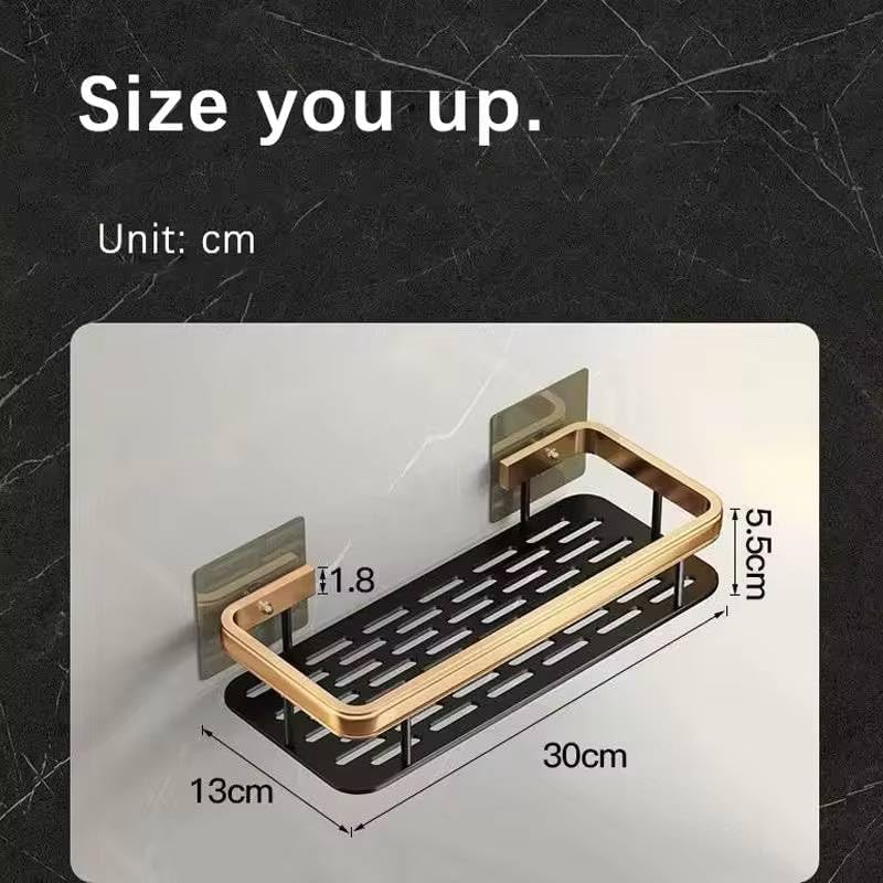 No Drilling Bathroom Shelf, Shampoo Storage Rack, Kitchen Shelf, Toilet Storage Shelf, Kitchen, Bathroom Accessories Set (Gold Standard, 2 Pieces) - Image 2